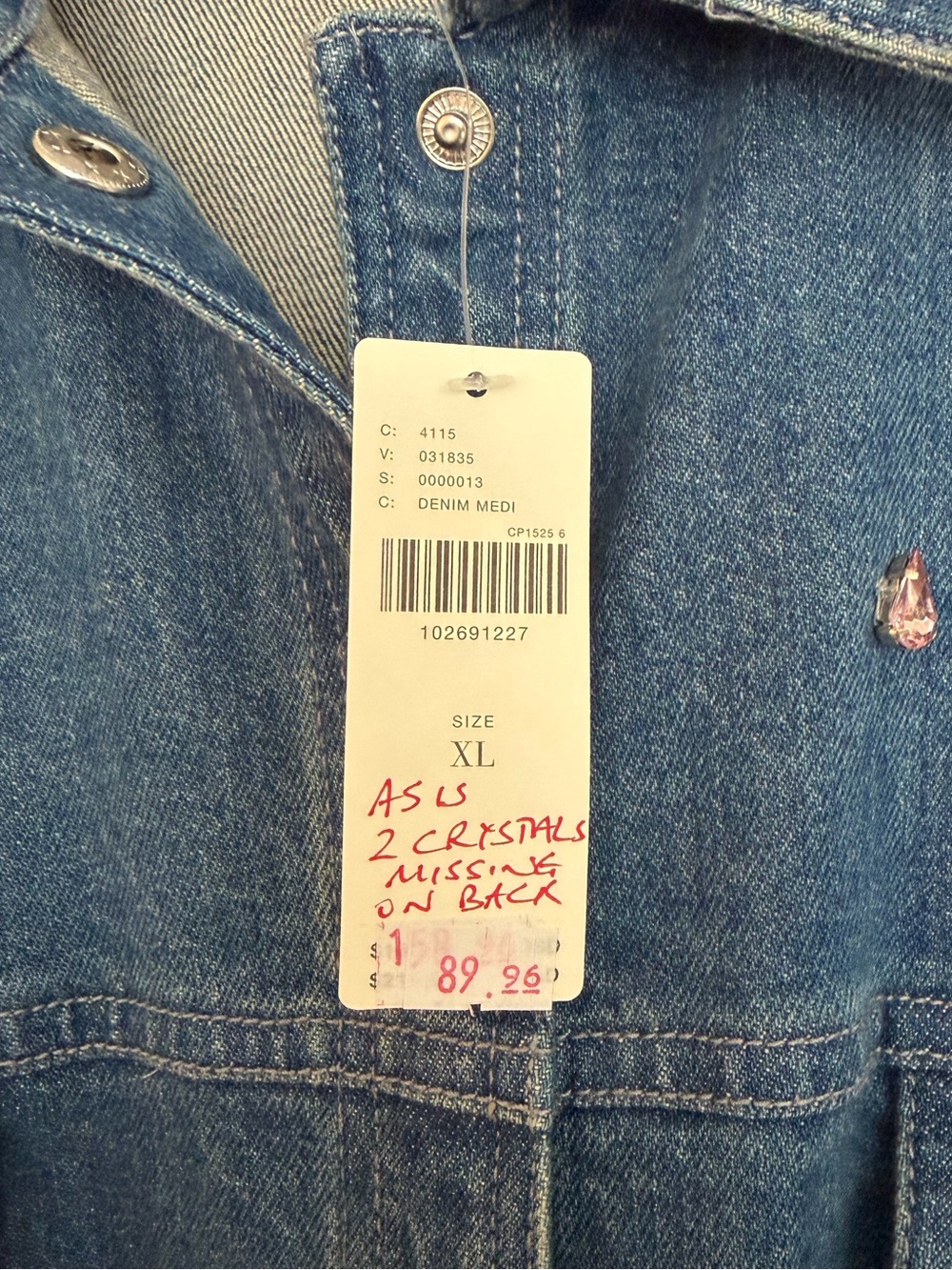 Anthropologie Embellished Dark Blue Denim Jacket - Picture 4 of 5